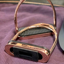 Load image into Gallery viewer, Sprenger Rose Gold Stirrups with Rubber Treads