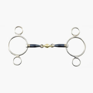 2 Ring Gag Blue Sweet Iron with Brass Alloy Lozenge Bit